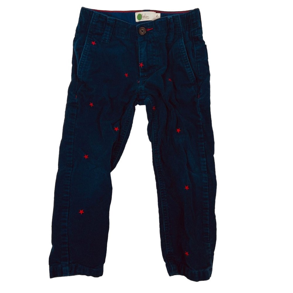 Boden Boys Corduroy Embroidered Star Pants Straight Leg Navy Blue 3Y